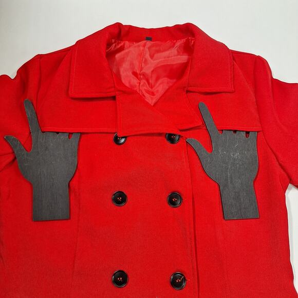 Women's Red Double Breasted Trench Jacket 12-14 Large Lined Mid-Length 80s-90s - Picture 5 of 12